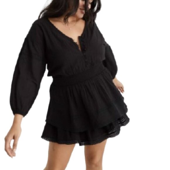aerie Dresses & Skirts - Woman's S NWT Aerie Rock N Ruffle Black Mini Dress Lace Balloon Sleeves